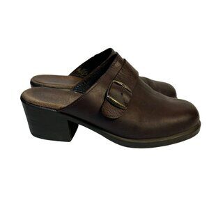 Vintage Women’s Clogs Y2K Brown Leather Chunky Heel 7.5 estimated size**